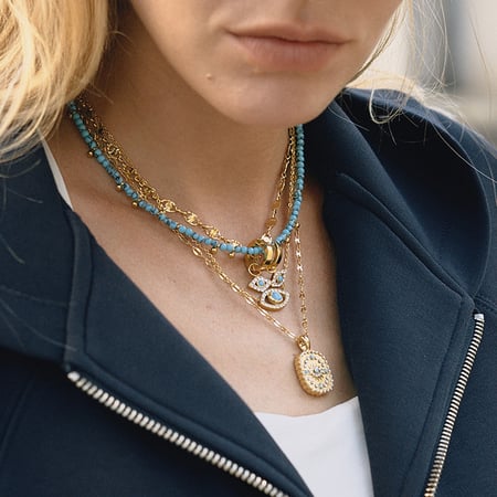Collier avec pendentif sophistiqué en acier inoxydable couleur or pour femme, œil du diable 2