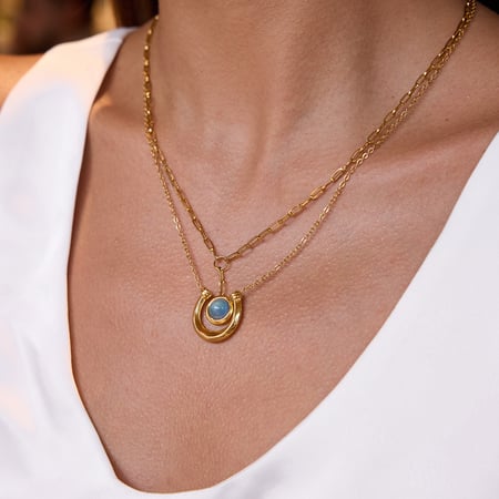 Collana con ciondolo da donna in acciaio inossidabile color oro con cerchio in resina blu classico da 1 pezzo 2