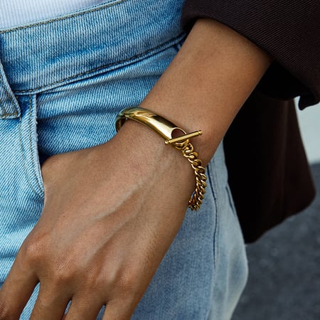 1 Stück einfache Patchwork-Armbänder aus Edelstahl in Goldfarbe für Damen