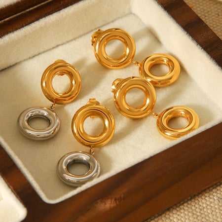1 paire de boucles d&#39;oreilles pendantes en acier inoxydable de couleurs mélangées