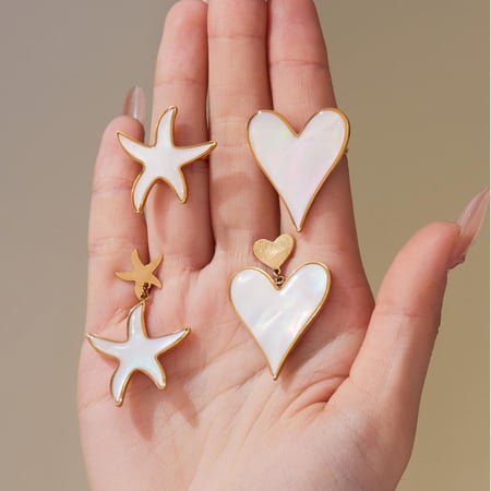 Eleganti set di gioielli da donna in acciaio inossidabile color oro con cuore a conchiglia 2