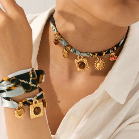 1 Piece Gold Color Natural Stone Fabric Necklaces Set 2