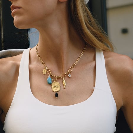 1 magnifique collier avec pendentif œil du diable en acier inoxydable couleur or et pierre naturelle pour femme 2