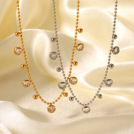1 Stück luxuriöse kreisförmige Halsketten mit Anhänger aus Edelstahl in Goldfarbe mit Zirkonia für Damen 2