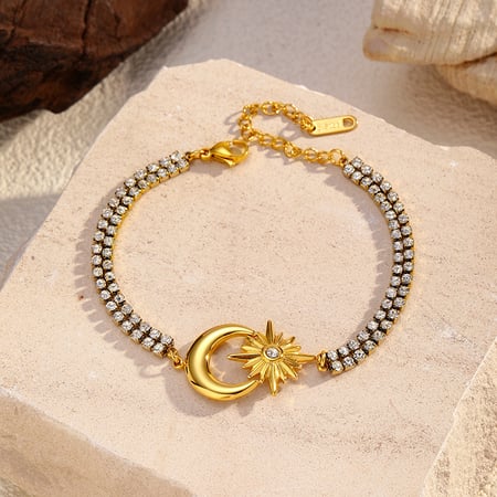 Bracelet à breloques en acier inoxydable couleur or avec lune, 1 pièce 2