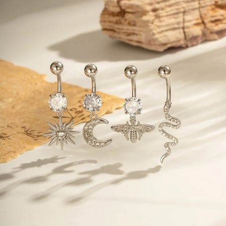 1 piercing para ombligo de cobre y circonita con diseño de sol y luna 2