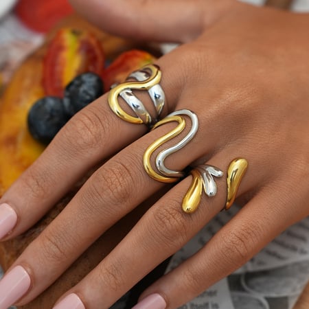 1 stuk eenvoudige onregelmatige vorm roestvrij staal goudkleurige dames statement ringen 2