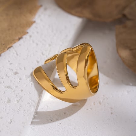 1 stuk onregelmatig gevormde roestvrijstalen statement ring in goudkleur