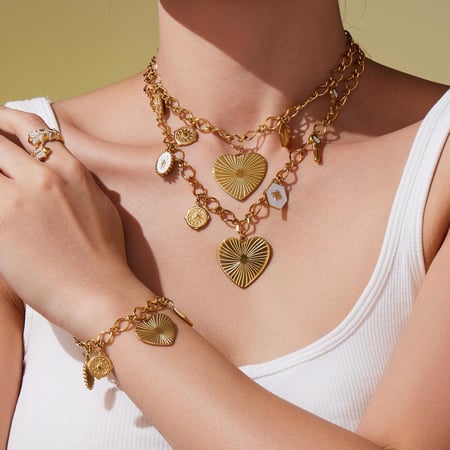 Shinning Serie Herz Edelstahl Gold Farbe frauen Schmuck Sets 2