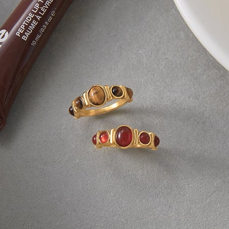 1 stuk klassieke cirkel roestvrij staal goudkleurige natuursteen dames edelsteen ringen