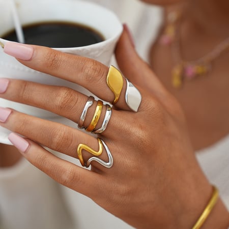 1 pezzo di anelli da donna in acciaio inossidabile color oro e argento misti
