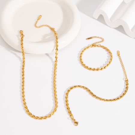 Simple Chain Stainless Steel Gold Color Jewelry Set 2