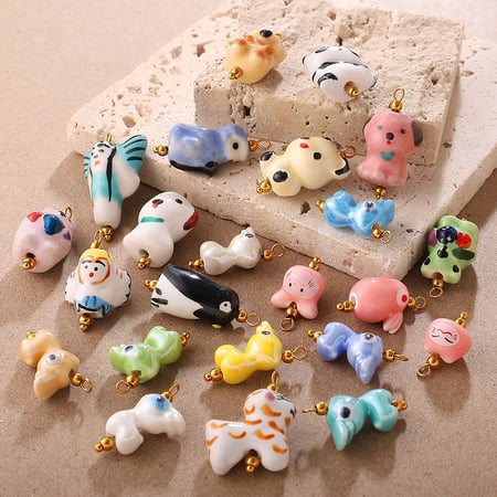 1 Piece Ceramics Cute Animal DIY Pendant 2