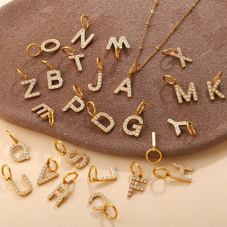 1 Piece 26 Letter Stainless Steel Gold Color Rhinestone DIY Pendant