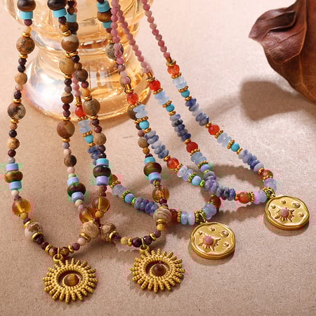 Collier de perles en acier inoxydable avec pierres naturelles, 1 pièce 2