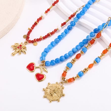 Collier élégant en perles de cerisier pour femme, pierres naturelles, 1 pièce