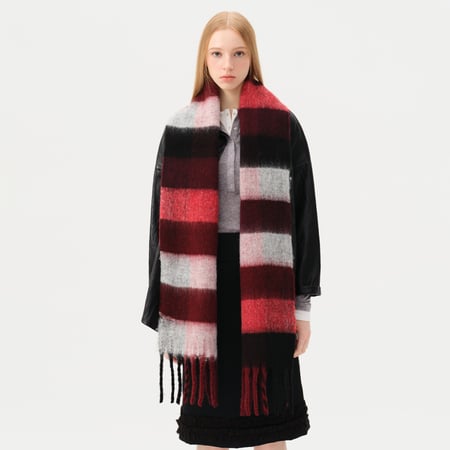 Écharpe d&#39;hiver décontractée en laine et polyester de couleurs mélangées à carreaux, 1 pièce 2