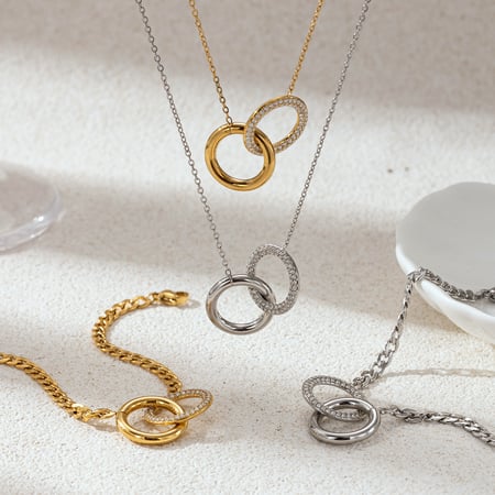 Dual Ring Stainless Steel Necklaces Set 2