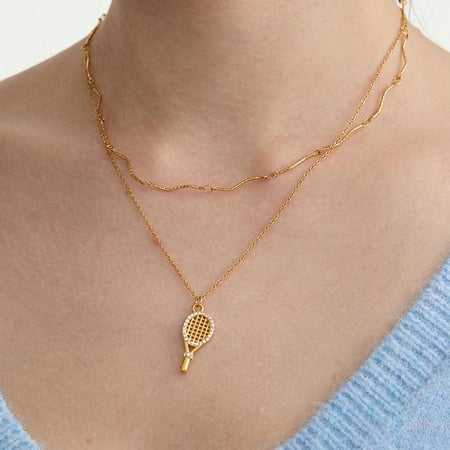 1 Stück Tennisschläger Edelstahl Gold Farbe Zirkon Damen Anhänger Halsketten 2