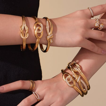 1 Piece Luxurious Twist Stainless Steel Gold Color Zircon Women's Bangles 2