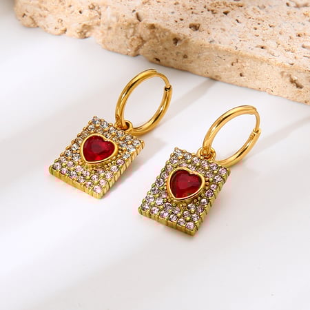 1 paar elegante rechthoekige oorbellen van roestvrij staal met zirkonia voor dames 2