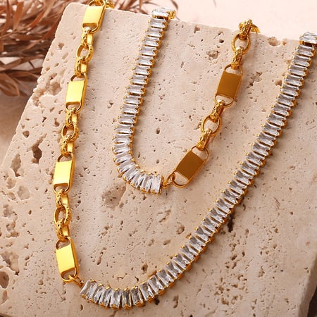 Irregular Shape Stainless Steel Gold Color Zircon Necklace Set