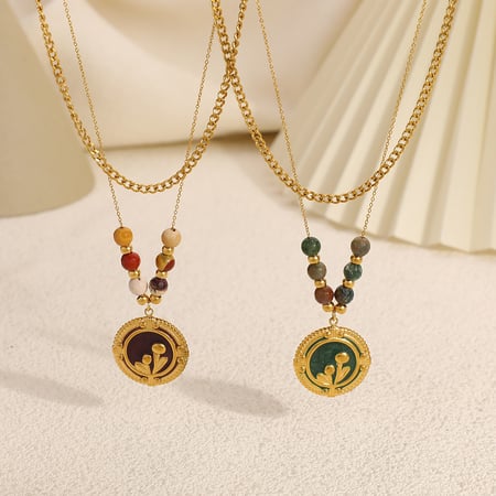 Collier avec pendentif simple en forme de cercle floral en acier inoxydable pour femme, 1 pièce