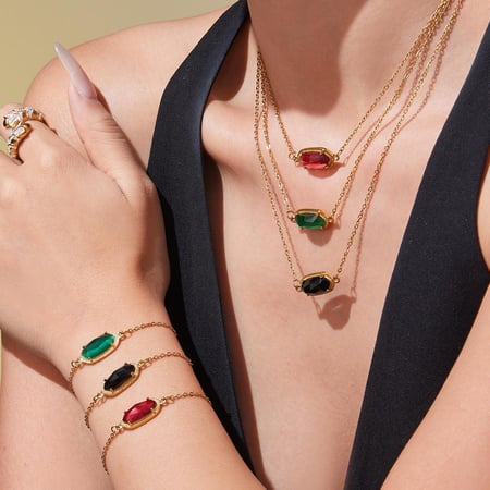 Gorgeous Hexagon Flower Chain Stainless Steel Gold Color Crystal Women's Jewelry Sets 2