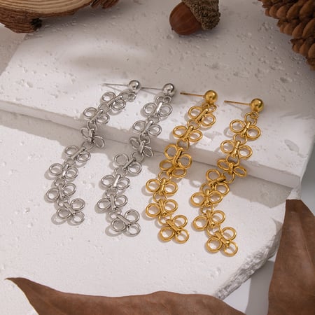 1 paio di orecchini pendenti in acciaio inossidabile color oro con fiori romantici 2