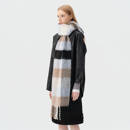 Écharpe d&#39;hiver décontractée en laine et polyester de couleurs mélangées à carreaux, 1 pièce