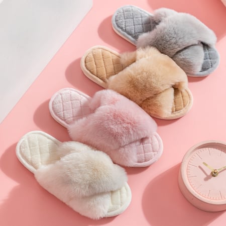 1 par de pantuflas de felpa para el hogar de color liso 2