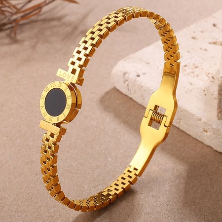 Bracelet jonc rétro en acier inoxydable couleur or, 1 pièce