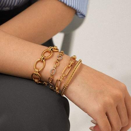 1 Stück klassisches goldfarbenes Kettenarmband aus Edelstahl
