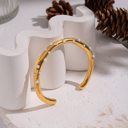 1 Piece Stainless Steel Gold Color Pearl Cuff Bracelet 2