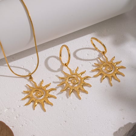 Sun Stainless Steel Gold Color Necklace Set