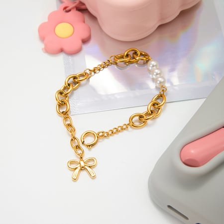 1 Stück romantische Schleifenknoten-Charm-Armbänder aus Edelstahl in Goldfarbe für Damen