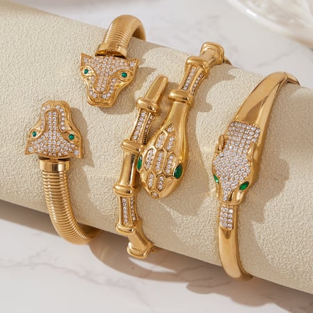 1 bracelet luxueux en acier titane et zircon doré motif léopard et serpent pour femme