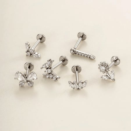 1 Piece Flower Butterfly Stainless Steel Gold Color Zircon Women's Piercing Earrings