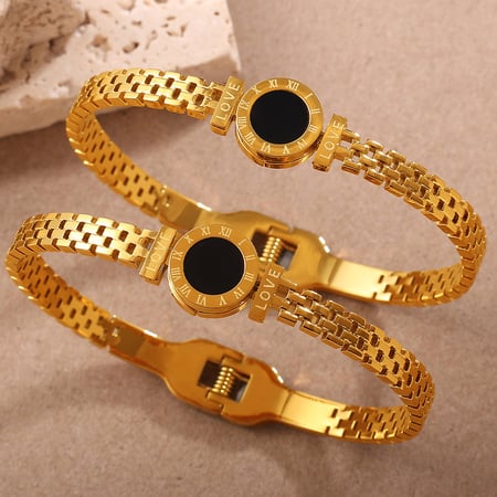 Bracelet jonc rétro en acier inoxydable couleur or, 1 pièce 2