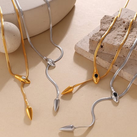Collana con zirconi color oro a forma di serpente in acciaio inossidabile da 1 pezzo 2