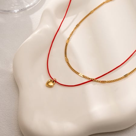 1 Stück Romantische Herz Edelstahl Gold Farbe Damen Layered Halsketten