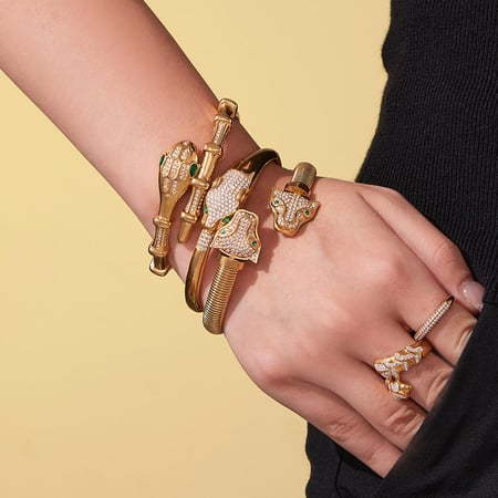 1 bracelet luxueux en acier titane et zircon doré motif léopard et serpent pour femme 2