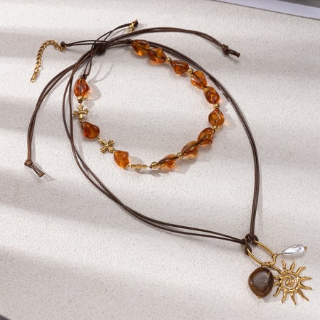 Collana con perline in acciaio inossidabile e perline acriliche da 1 pezzo 2