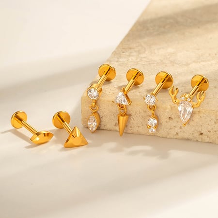 1 Parça Minimalist Üçgen Titanyum Alaşımlı Altın Renkli Zirkonyum Kadın Piercing Küpe 2