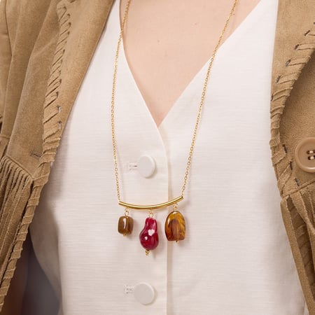 Collier avec pendentif glamour en acier inoxydable et acrylique de forme irrégulière pour femme, couleur or 2