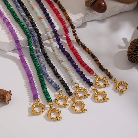 1 pièce Collier de perles rétro en pierres naturelles couleur or DIY 2