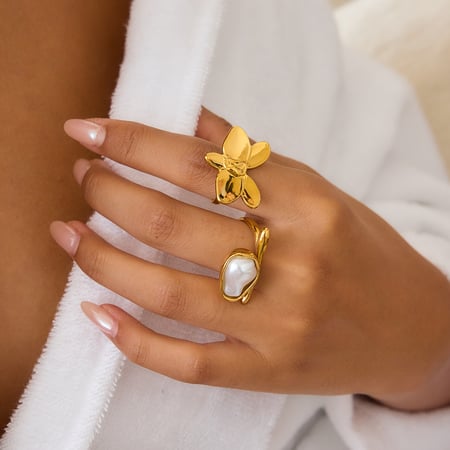 1 Stück romantische Phalaenopsis Edelstahl Gold Farbe Damen Statement Ringe 2