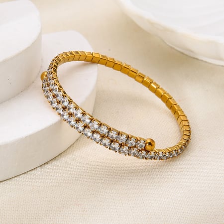 Bracelet manchette de luxe en acier inoxydable doré avec zircon (1 pièce) 2
