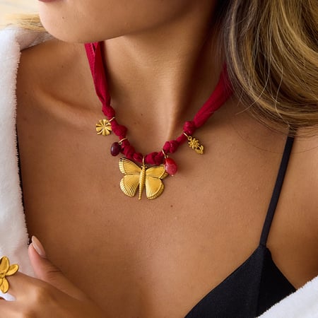 1 pezzo di affascinante collana con ciondolo a forma di farfalla in acciaio inossidabile color oro da donna 2