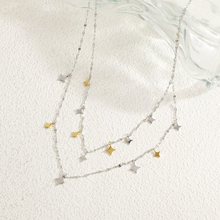 Collier chaîne pour femme, 1 pièce, couleurs mixtes or et argent, étoile